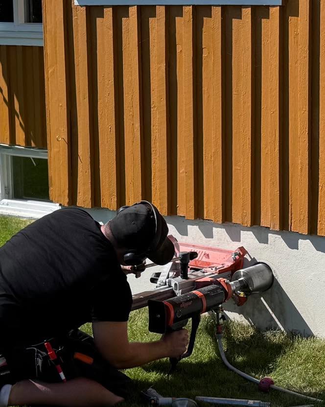 Kjerneboring av ventiler til kjeller – presist utført arbeid i betongvegg av Mjøsbygg for ventilasjonsinstallasjon